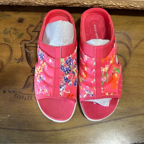 NWT WOMEN`S EASY SPIRIT TRACIE2-KO SLIP ON SANDALS RED/PINK Tropical NEW 9.5 M - Picture 2 of 10
